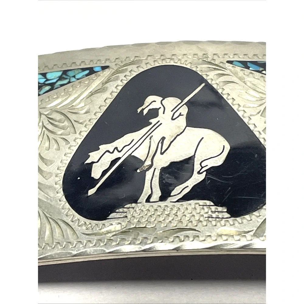 Indian On Horse End Of Trail Belt Buckle DT Handcrafted Turquoise Inlay 99g